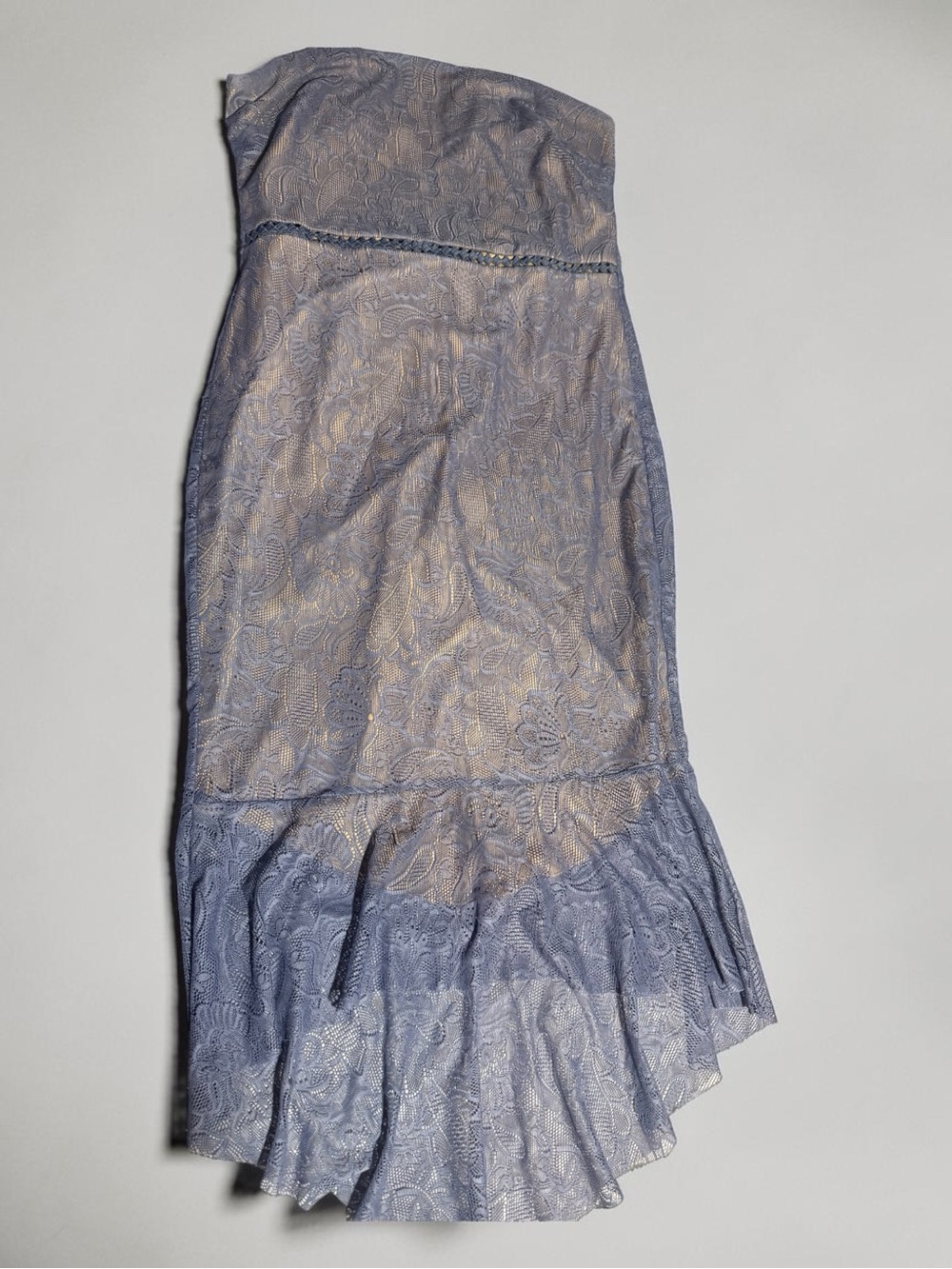 GBG Los Angeles Strapless Blue Paisley Lace Mermaid Dress